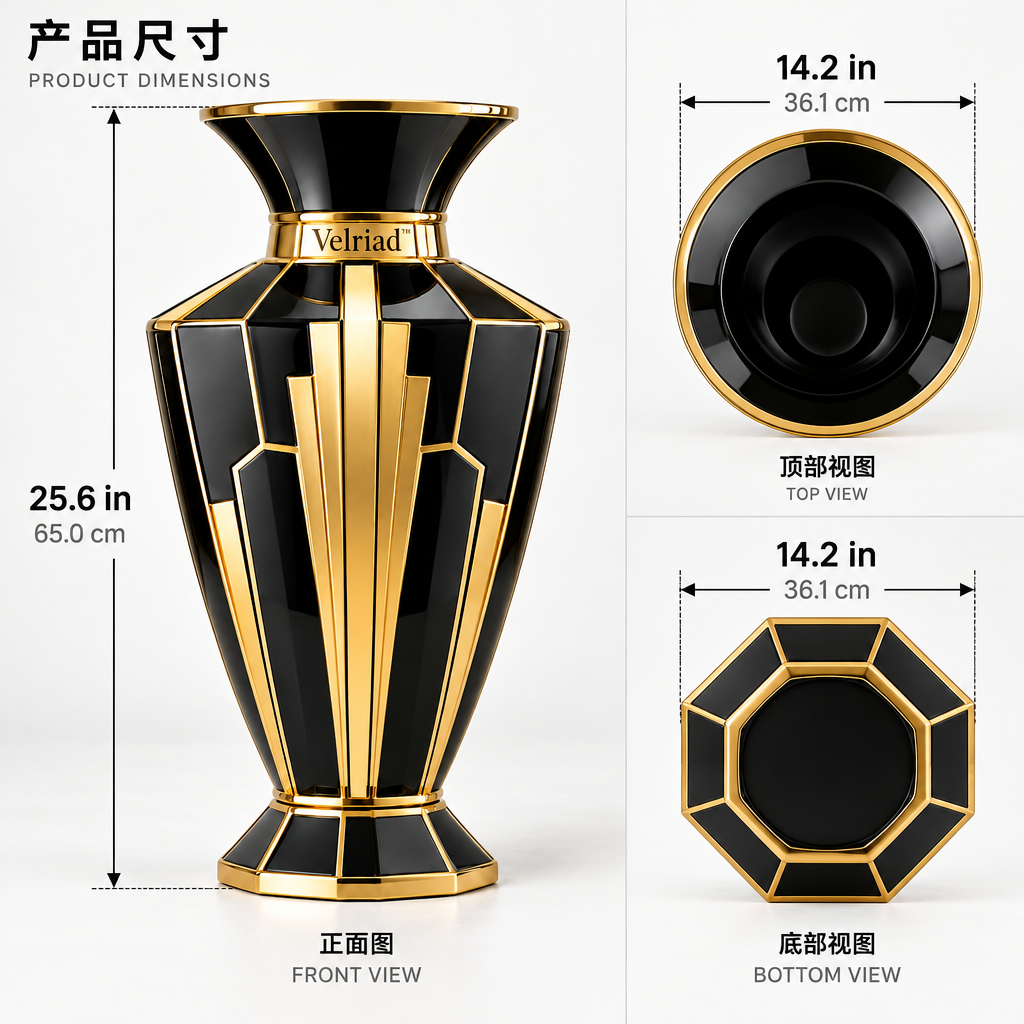 Velriad™ Art Deco Black & Gold Vase - view 5