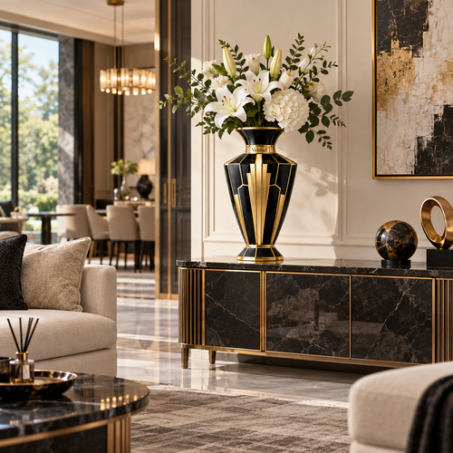 Velriad™ Art Deco Black & Gold Vase - view 2