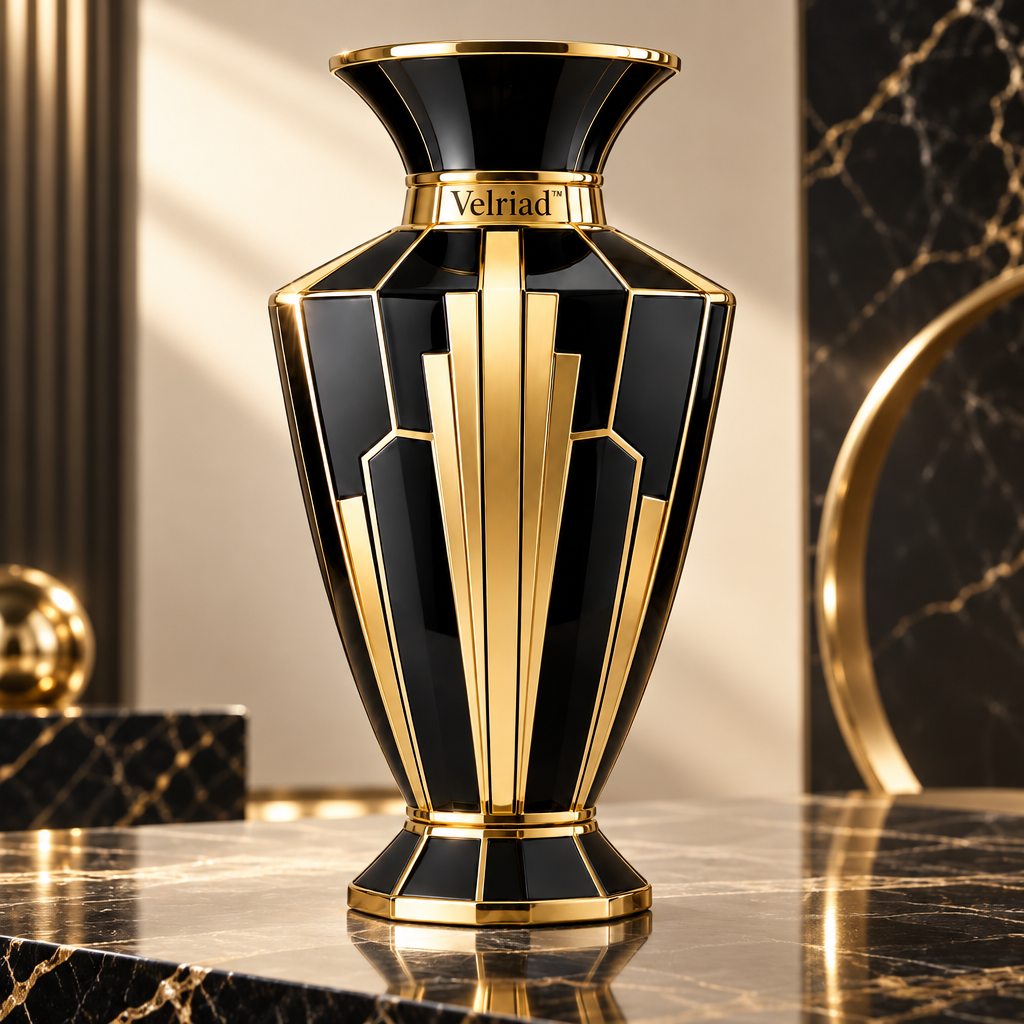 Velriad™ Art Deco Black & Gold Vase - view 3
