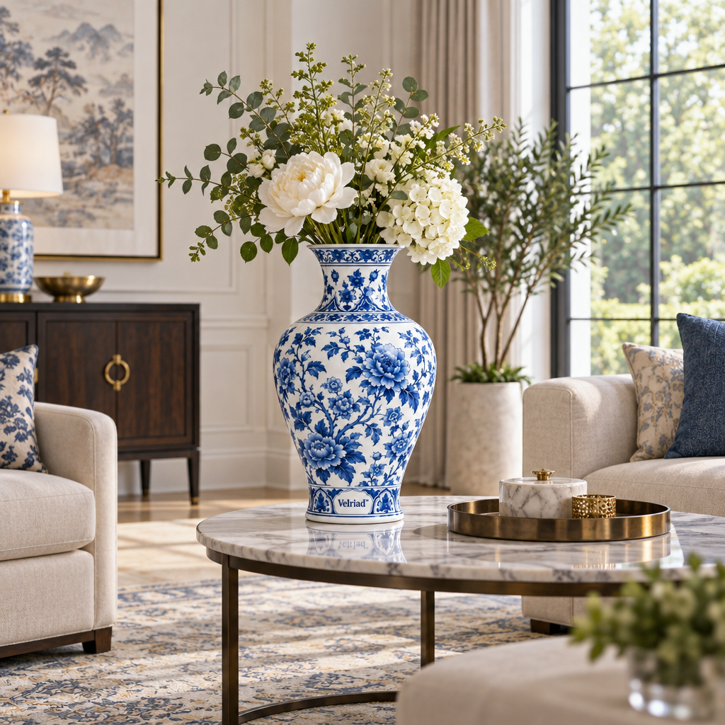 Velriad™ Blue Blossom Porcelain Vase - view 2