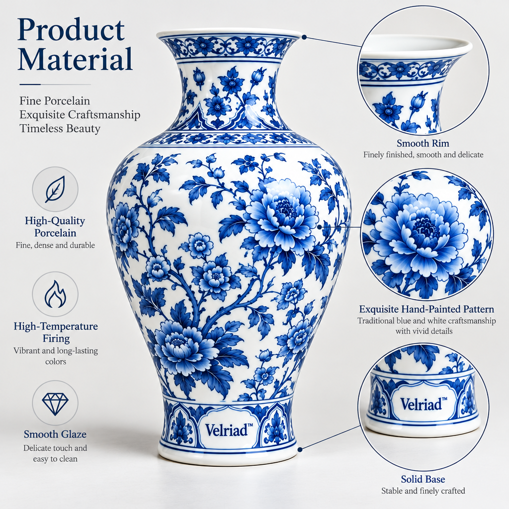 Velriad™ Blue Blossom Porcelain Vase - view 4