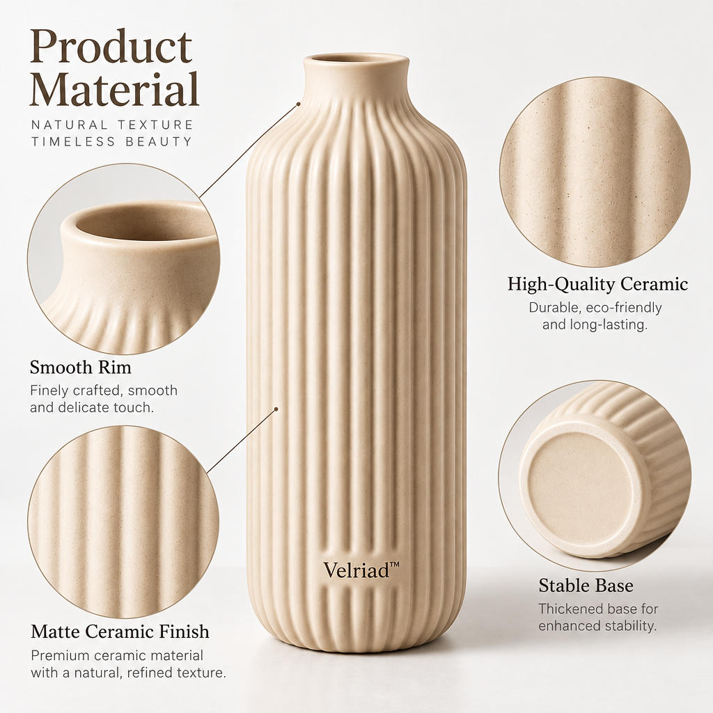Velriad™ Fluted Column Ceramic Vase - view 4