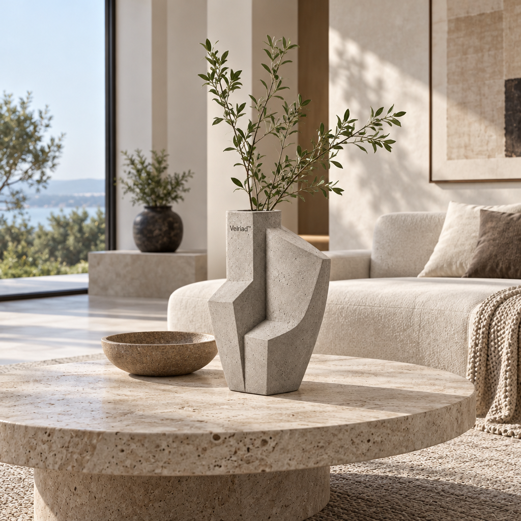 Velriad™ Geometric Stone Sculptural Vase - view 2