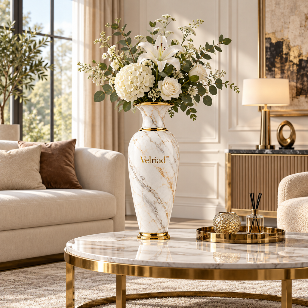 Velriad™ Marble Vein Gold-Rim Vase - view 2