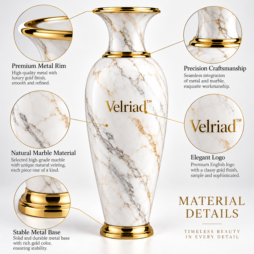 Velriad™ Marble Vein Gold-Rim Vase - view 4