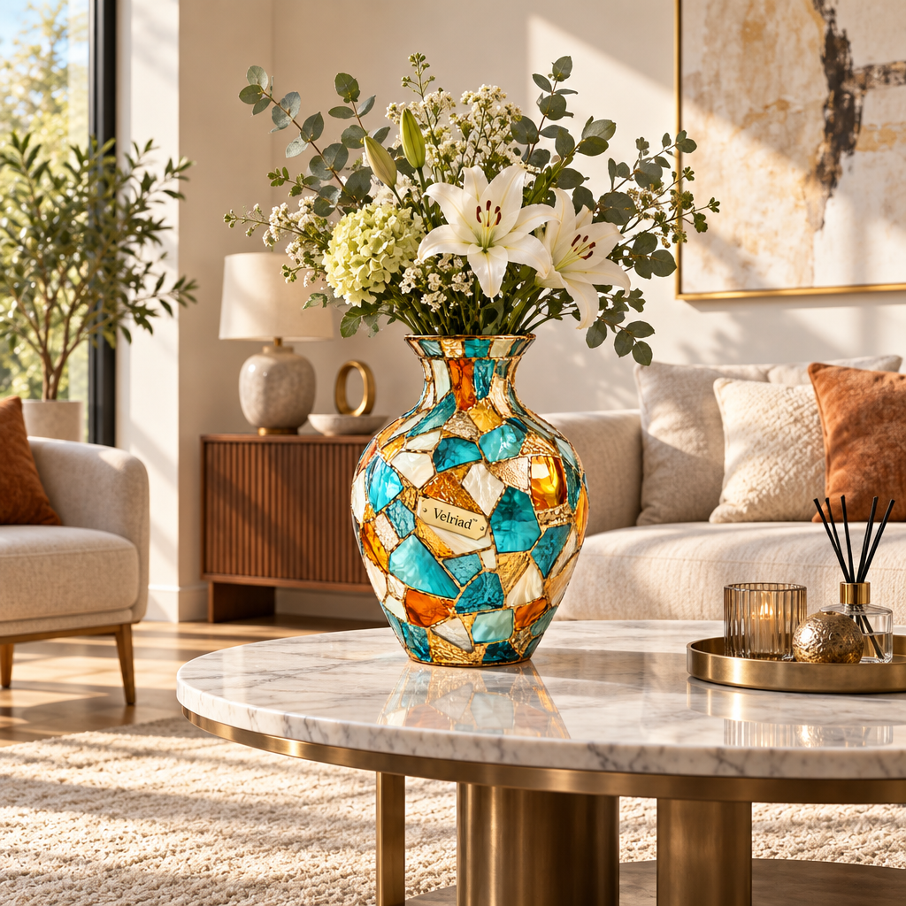 Velriad™ Mosaic Glow Art Glass Vase - view 2