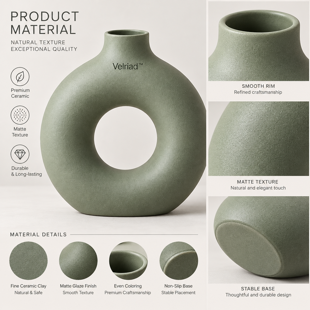 Velriad™ Sage Halo Ceramic Vase - view 5