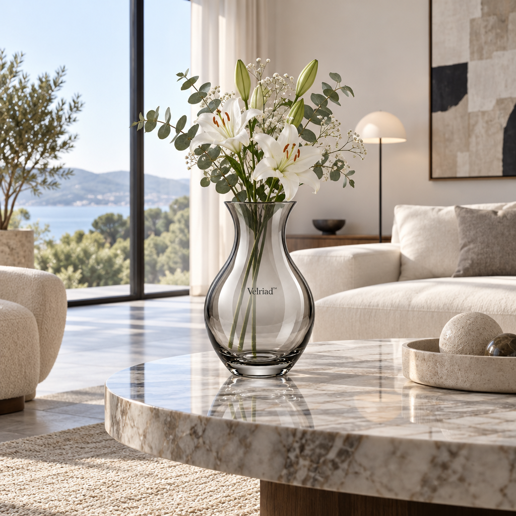 Velriad™ Smoky Glass Curved Vase - view 2